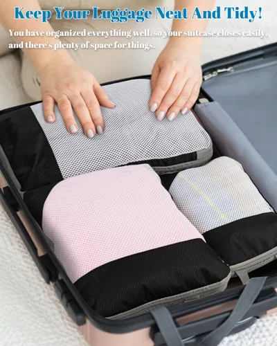 Vista 7 de Instraella Cubos de embalaje de compresión para maletas, juego de 11 cubos de embalaje con 3 cubos de embalaje compresibles, bolsa de maquillaje