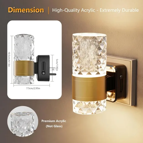 Vista 5 de Luces nocturnas LED enchufables a la pared, luces nocturnas de pared regulables, 3000 K, 0-100 lúmenes, luz nocturna ajustable con iluminación