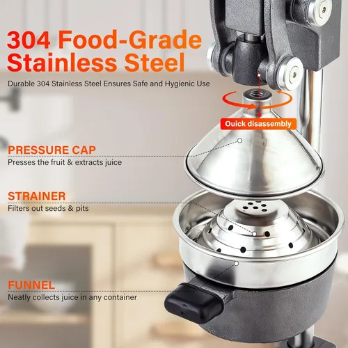 Vista 5 de Exprimidor manual de hierro fundido, exprimidor comercial de limón, exprimidor de cítricos profesional, ideal para extraer jugo de limones, naranjas
