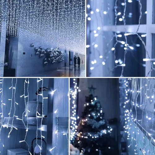 Vista 4 de Luces de cadena LED de carámbanos de 32.8 pies con 400 LED, 8 modos impermeables, luces navideñas de carámbanos para exteriores con función