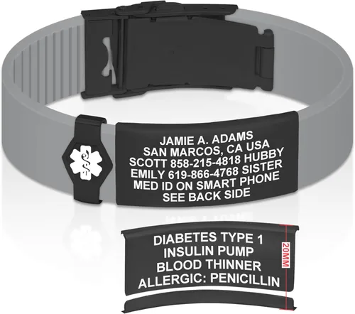 Vista 218 de Divoti Pulsera de identificación de alerta médica grabada personalizada, grabado láser de doble cara, pulsera de silicona, cierre de seguridad