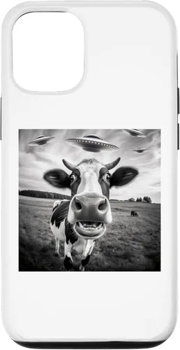 Funda para iPhone 14 Pro Alien UFO Funny Cow