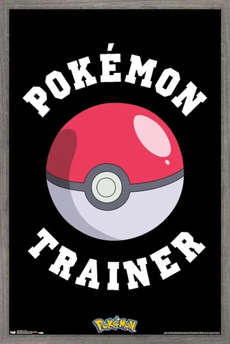Trends International Pokémon - Póster de pared de entrenador, 14.725 x 22.375 pulgadas, versión enmarcada de madera de granero