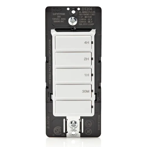 Vista 12 de Interruptor de cuenta regresiva Leviton para luces, ático, calefactores, bombas de piscina, 15-30 min, 1-2 hora, requiere cable neutro, 20A, 1