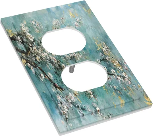 Vista 3 de Pintura al óleo de flores abstractas de 1 cuadrilla de interruptor de luz dúplex individual cubierta de salida placa de pared decorativa Placa