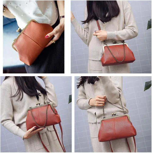 Vista 7 de Bolso pequeño de cadena vintage para mujer, bolso de piel sintética con cierre de beso