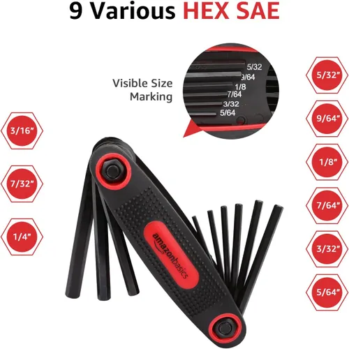 Vista 2 de Yaxa Basics Juego de llaves hexagonales plegables, tamaños métricos, SAE y estrella, paquete de 3