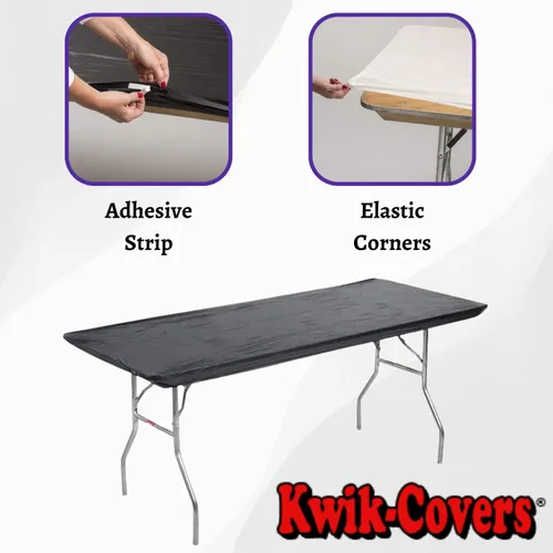 Vista 4 de Kwik-Covers Protectores para mesa rectangulares, de 6 pies, de plástico, de 30 x 72 pulgadas. Paquete de 5 unidades., Negro