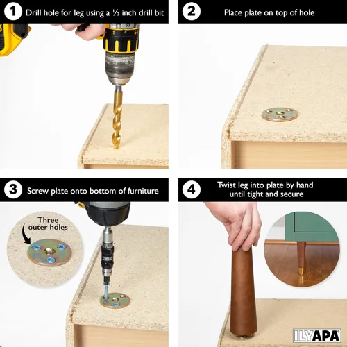 Vista 4 de Ilyapa Patas de madera para muebles doradas, juego de 4 patas de repuesto cónicas marrones de 6 pulgadas para sofás, sillas, sofás biplaza y mesas