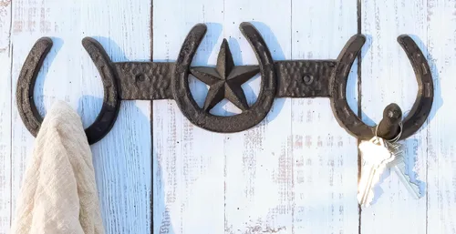 Vista 7 de Ebros Gift Estrella occidental rústica y 3 herraduras con dije de la suerte, para llavero, correa de 2 clavijas, gancho de doble pared, gancho