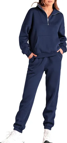 BTFBM Conjunto deportivo de 2 piezas para mujer, para otoño e invierno, sudadera con cremallera de 14, pantalones deportivos a juego, conjuntos