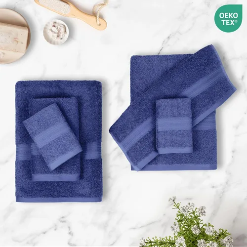 Vista 2 de Amazon Basics Juego de 6 toallas de gran tamaño resistentes a la decoloración, toallas 100% algodón para baño, suaves y absorbentes, 2 toallas