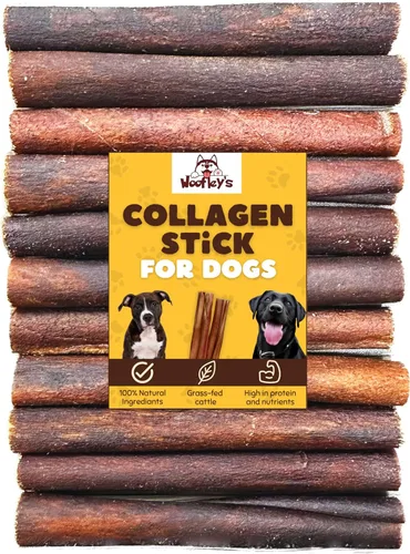 Woofley's Palitos de colágeno de 6 pulgadas para perros (10 unidades) Bully Stick de cuero crudo masticables alternativos para perros sin ocultar