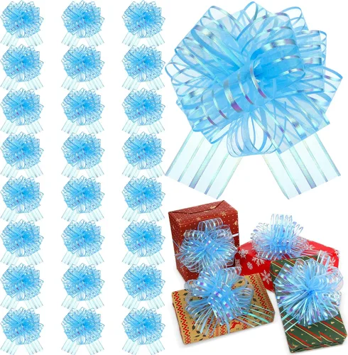 Poen 24 lazos de organza de Navidad de 6 pulgadas, lazos grandes para envolver regalos, manualidades para envolver regalos con cinta para cestas de