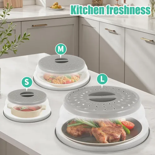 Vista 4 de Paquete de 3 fundas plegables para microondas, protector de salpicaduras, tapa de microondas ventilada para alimentos, sin BPA, TPR, apto