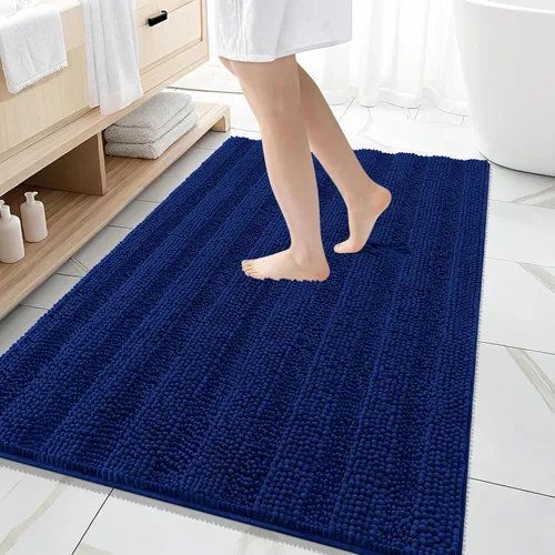 Vista 120 de OLANLY Alfombras de Baño Gruesas de 47 x 20 pulgadas, Extra Suaves Absorbentes de Chenilla a Rayas, Respaldo de Goma, Lavables y Secables a Máquina