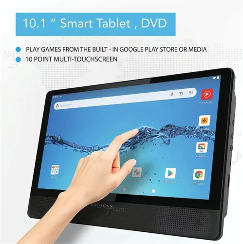 Vista 7 de Proscan Elite 10.1" 1280x800 IPS, Quad Core Tablet/DVD portátil Combo 2GB/32GB Almacenamiento Android 11, cámara frontal de 2 mp, 1 puerto HDMI