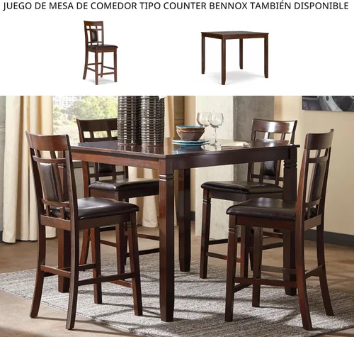 Vista 5 de Ashley, Bennox, diseño de autor - Juego de comedor con mesa, sillas y banco (set de 6), color café