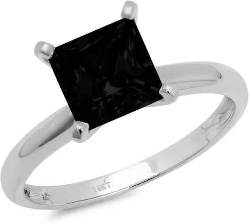 Anillo de 2,4 quilates, estilo solitario de corte princesa impecable, auténtico ónix negro natural, excelente VVS1 de 4 puntas, compromiso, boda,