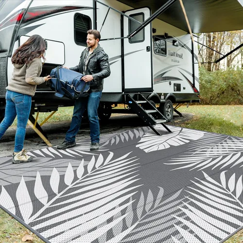 Vista 32 de GENIMO - Alfombra para exteriores de 6 x 9 pies, impermeable, reversible, de pajillas de plástico, para patio, espacios amplios, ligera
