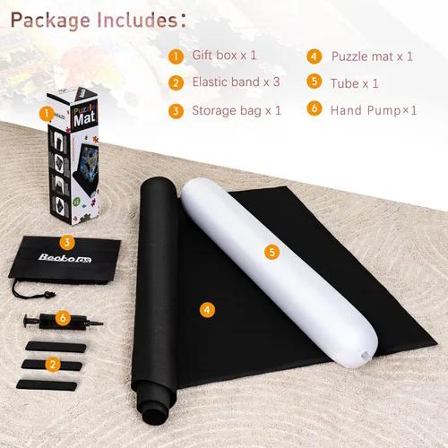 Vista 6 de Becko US Tapete de rompecabezas de 2000 piezas enrollable con bomba negra y bolsa de almacenamiento con cordón, alfombrilla de fieltro negro para un