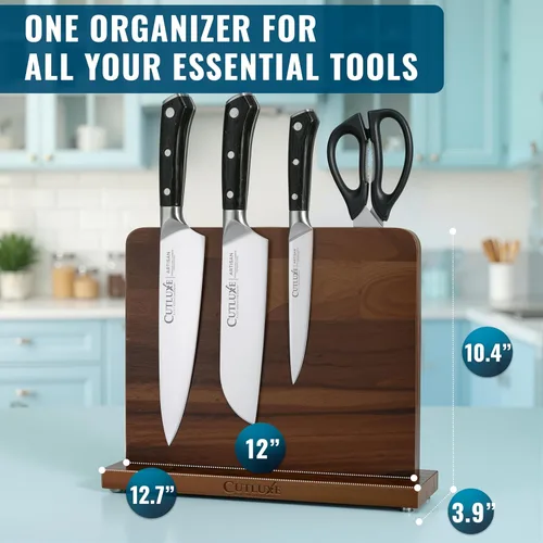 Vista 6 de Cutluxe Soporte magnético para cuchillos – Bloque magnético para cuchillos, soporte de madera de acacia para encimera de cocina, delgado y de doble