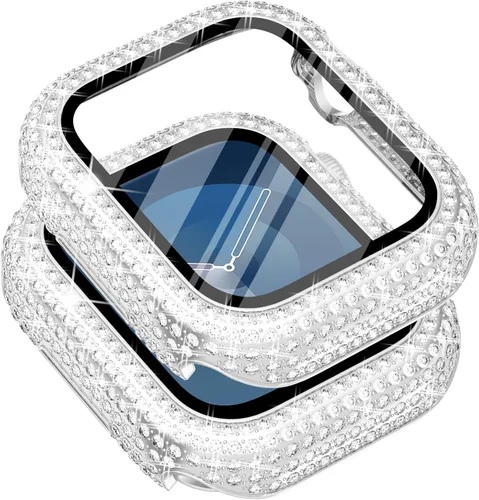 Vista 36 de Surace - Carcasa compatible con Apple Watch de 1.65 pulgadas con protector de pantalla de cristal templado, diseño brillante con 300 diamantes