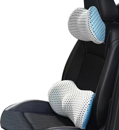 Vista 11 de Almohada de apoyo lumbar y almohada para el cuello del automóvil, almohada lumbar de espuma viscoelástica para aliviar el dolor de espalda baja