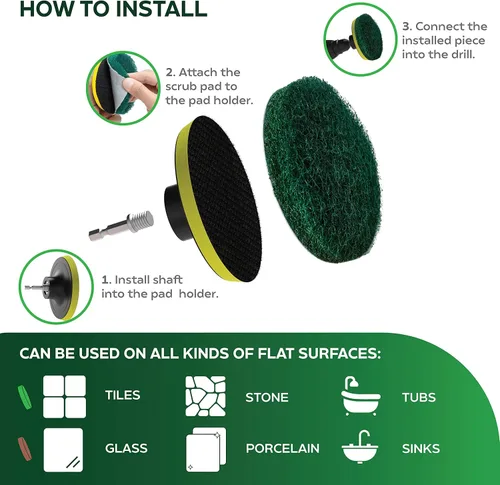 Vista 3 de SCRUBIT Cepillo de taladro de limpieza eléctrica – Limpiador de tinas y azulejos de alta resistencia – Kit de cepillo de taladro incluye accesorio