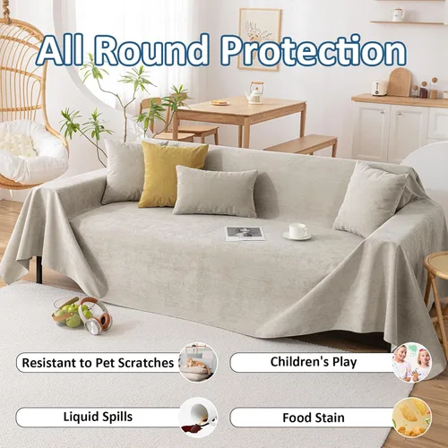 Vista 7 de VClife Funda bohemia de felpilla para sofá, apta para mascotas, gruesa, beige, crema, blanco, a cuadros, triangular, con borlas, agradable a