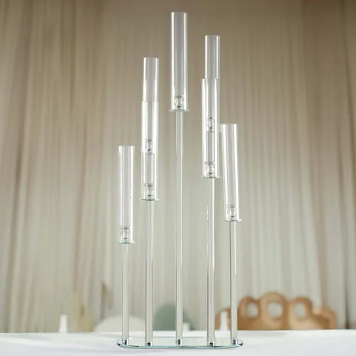 Vista 18 de Efavormart - Candelabro de acrílico transparente con 9 brazos, soporte para velas con base cuadrada, 4 pies de alto