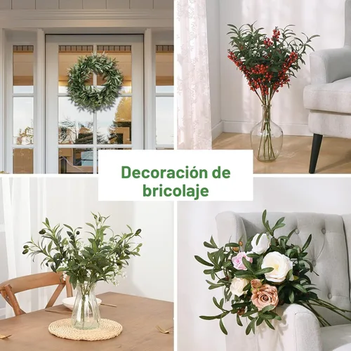 Vista 6 de Waipfaru Ramas de olivo artificiales para jarrones, ramas de olivo con aceitunas realistas, tallos de vegetación artificial para centros de mesa