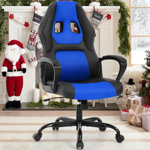 Vista 22 de BLKMTY Silla de juegos de PC, silla de escritorio ergonómica de masaje, sillas de carreras de piel sintética ajustable con soporte lumbar, Blanco