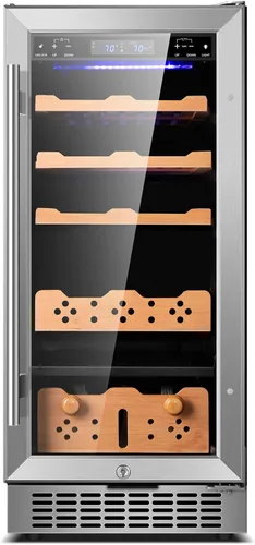 Vista 32 de Tylza Refrigerador de vino de 8 botellas, bodega con puerta de vidrio templado de baja emisión, pantalla táctil LED, cerradura, sin escarcha, sin