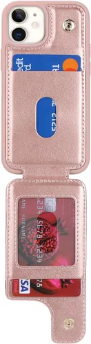 Vista 6 de Lipvina Funda para iPhone 12 Mini con tarjetero, soporte para tarjeta de crédito, soporte de anillo de soporte y bloqueo RFID, funda de piel