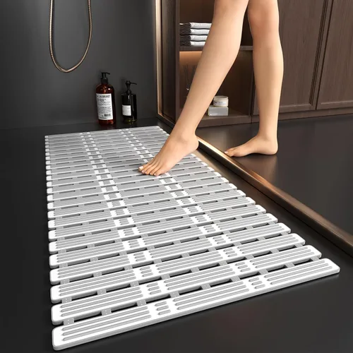XIYUNTE Tapete de ducha antideslizante para bañera, 36 x 16 pulgadas, tapete de ducha antideslizante para ducha interior, tapete de baño TPE con Gris