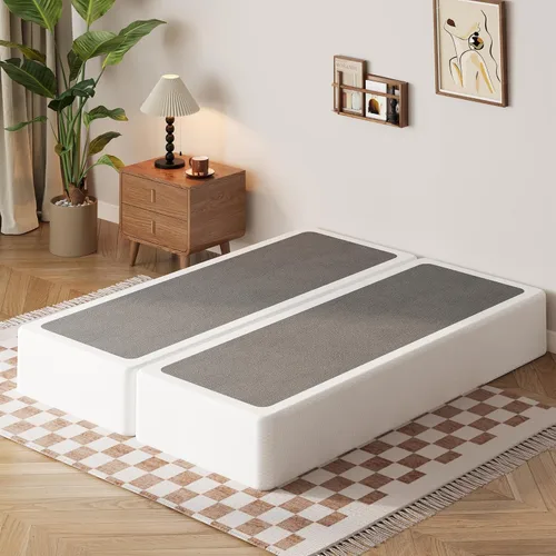 Vista 12 de EMODA Base de cama con somier individual de 5 pulgadas, base de colchón de metal resistente de 1500 libras con funda de tela, fácil montaje