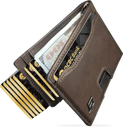 ECOZATU Slim Minimalist Wallet for Men-RFID Blocking Slim Leather Wallets for Men Mens Wallet Bifold Front Pocket with Metal Money Clip, ID Window &