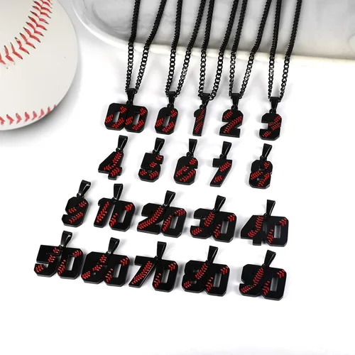 Vista 2 de HattiDoris Collar de número de béisbol para niño del 00 al 99 para atletas, collar de número de jersey de acero inoxidable, cadena chapada en oro