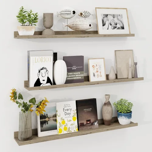 Vista 41 de Axeman Estante de repisa para cuadros Juego de 3 estantes flotantes negros de 16 pulgadas Estantes de pared de madera rústica con borde