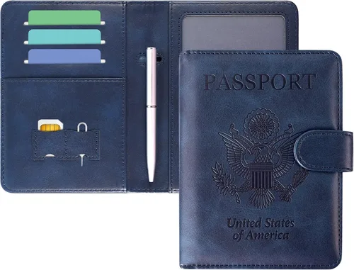 DMLuna Soporte para pasaporte de piel sintética de alta calidad, cartera de pasaporte de viaje con bloqueo RFID, funda para pasaporte, organizador