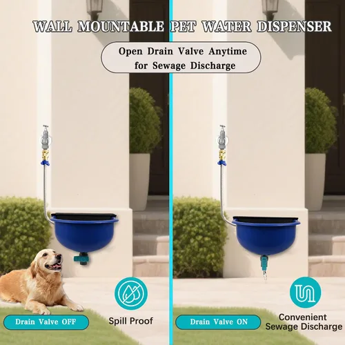 Vista 6 de Dispensador automático de agua para perros con orificio de drenaje y válvula de drenaje, cuenco automático de agua para perros de 1 galón al aire