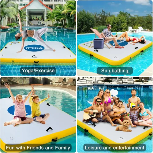 Vista 2 de Inflatable Dock- Floating Docks for Lakes 10ft 6ft 8ft 5ft, Inflatable Water Mat Island Float Blow Up Platform for River, Pool, Ocean