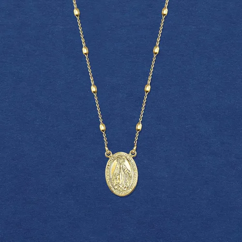 Vista 6 de Ross-Simons Italian 18kt Gold Over Sterling Miraculous Medal Beaded Station Necklace