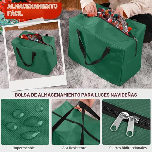 Vista 6 de Paquete de 3 bolsas de almacenamiento para árbol de Navidad, para árboles artificiales de hasta 7.5 pies, duraderas e impermeables con asas de Verde