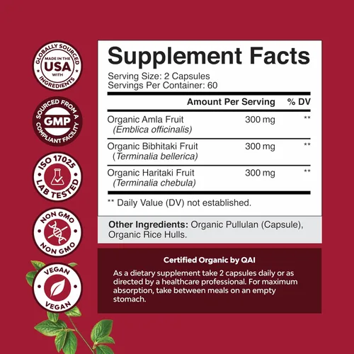 Vista 3 de Complejo orgánico de cápsulas digestivas de Triphala - Limpiador orgánico de colon Triphala y suplemento de salud digestiva desintoxicante