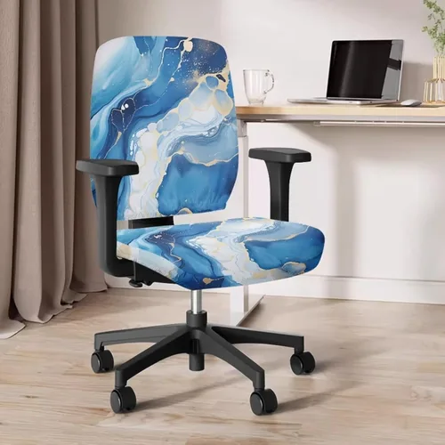 Vista 4 de Funda para silla de oficina de mármol azul, funda para silla de escritorio, sin brazos, fundas para sillas de computadora, 2 piezas, tela elástica