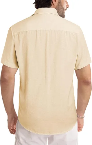 Vista 156 de JMIERR Camisas de vestir a rayas con botones y manga corta para hombre