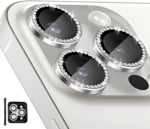 Vista 16 de Protector de lente de cámara para iPhone 15 Pro/15 Pro Max, protector de lente de anillo de cámara de vidrio templado individual con bandeja