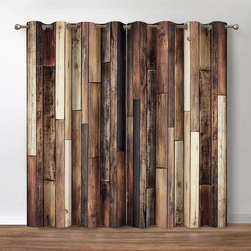 Jekeno Cortinas Opacas de Madera Rústica Madera Marrón Piso de Madera Dura Tablón Tabla Puerta de Granja Pueblo Rural Cabaña Decoración Retro para